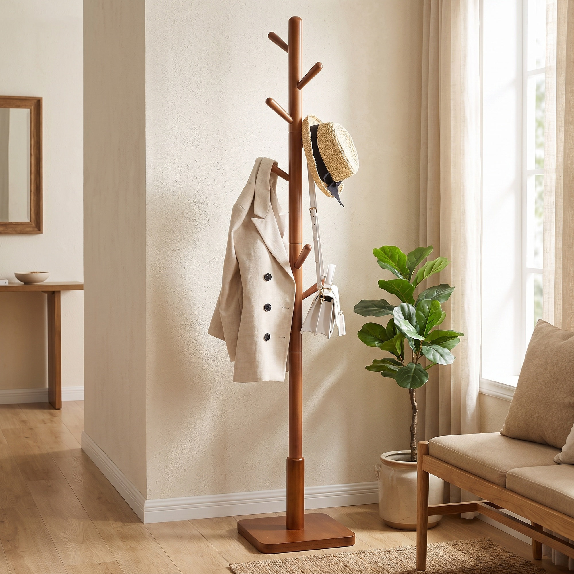 Latitude Run® Trikomou Solid Wood 8-Hook Freestanding Coat Rack